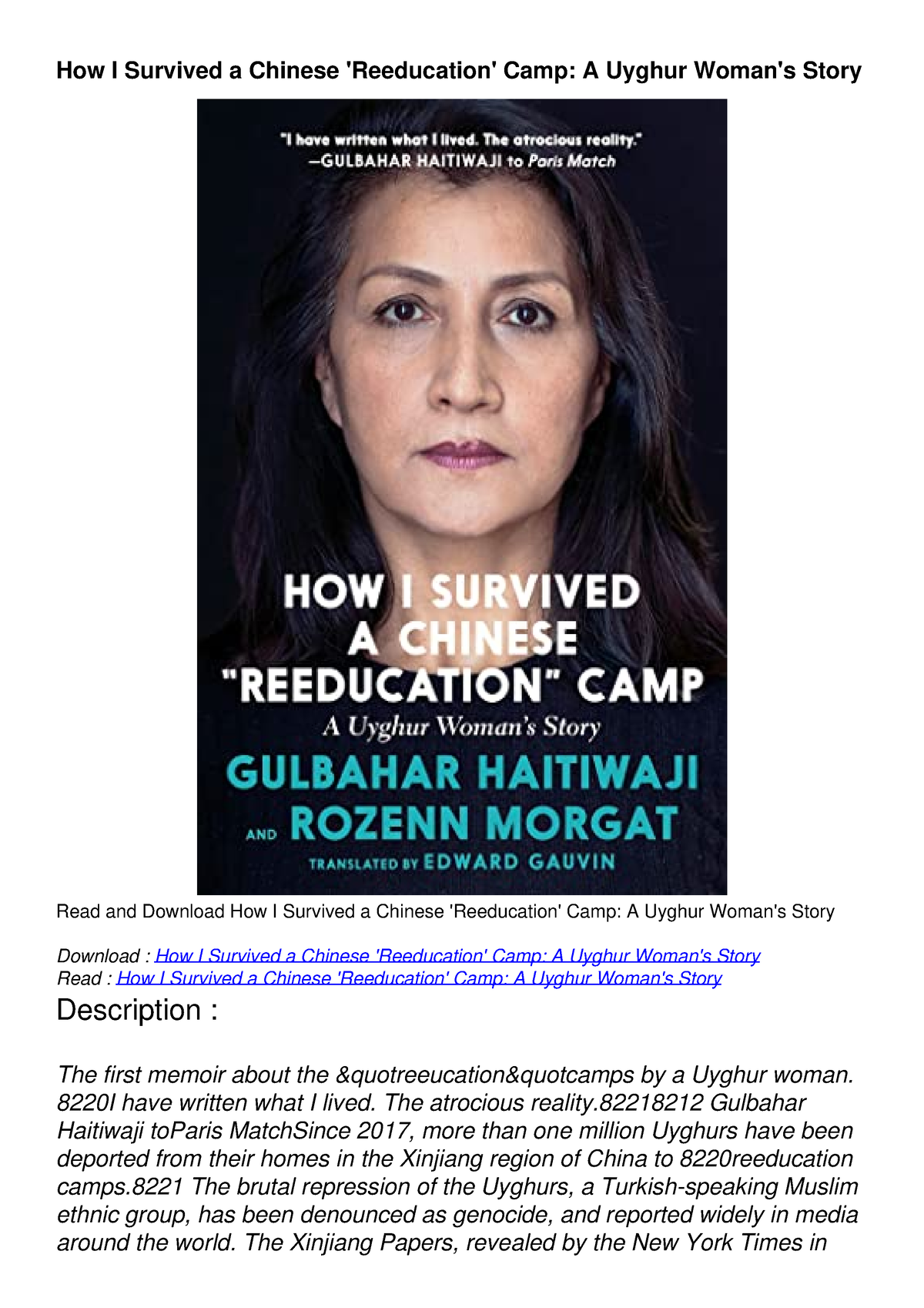 Read Ebook [PDF] How I Survived A Chinese 'Reeducation' Camp: A Uyghur ...