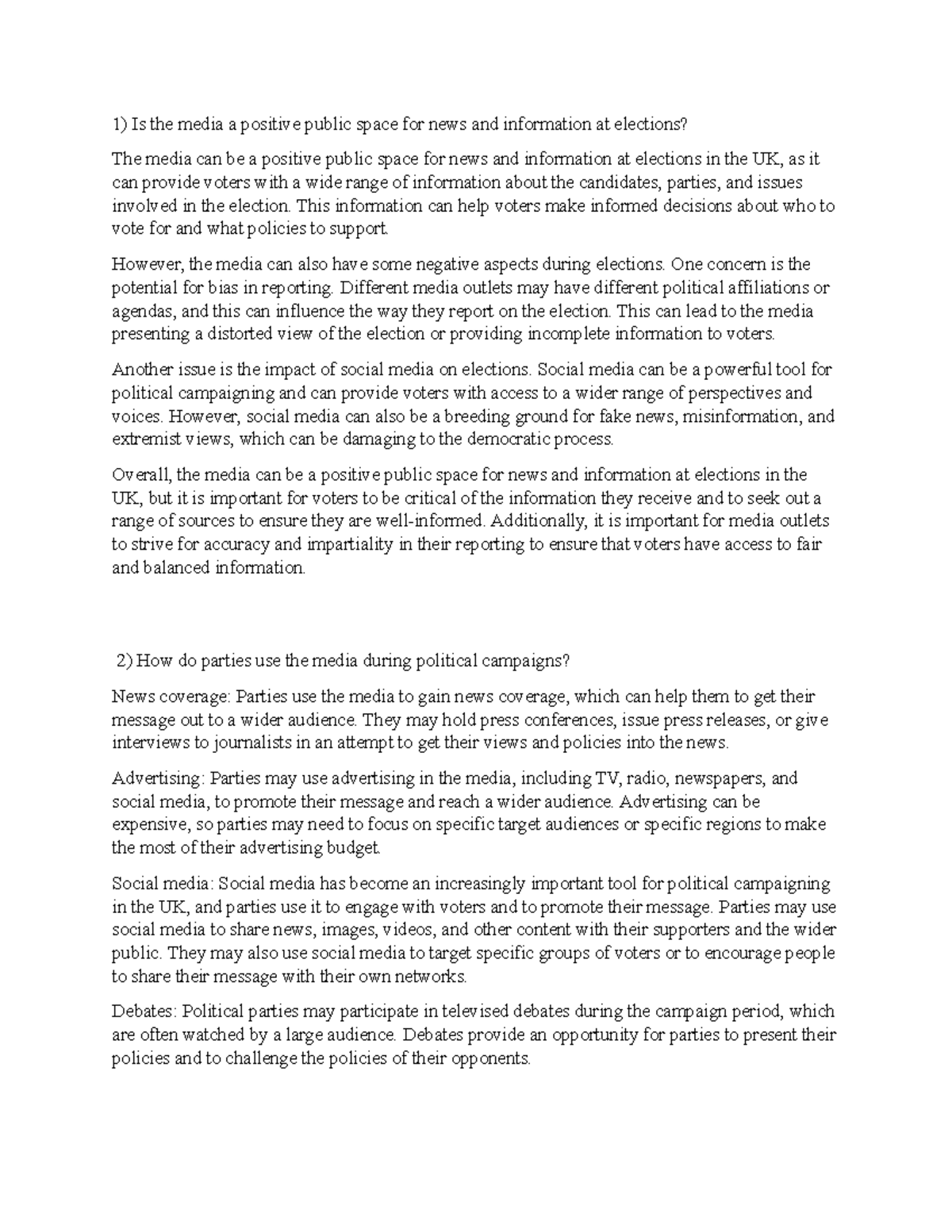 Week 6 - Media answers - Is the media a positive public space for news ...