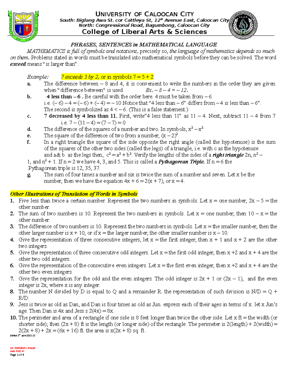 4 Phrase sentences in Math Language 1 - UNIVERSITY OF CALOOCAN CITY ...