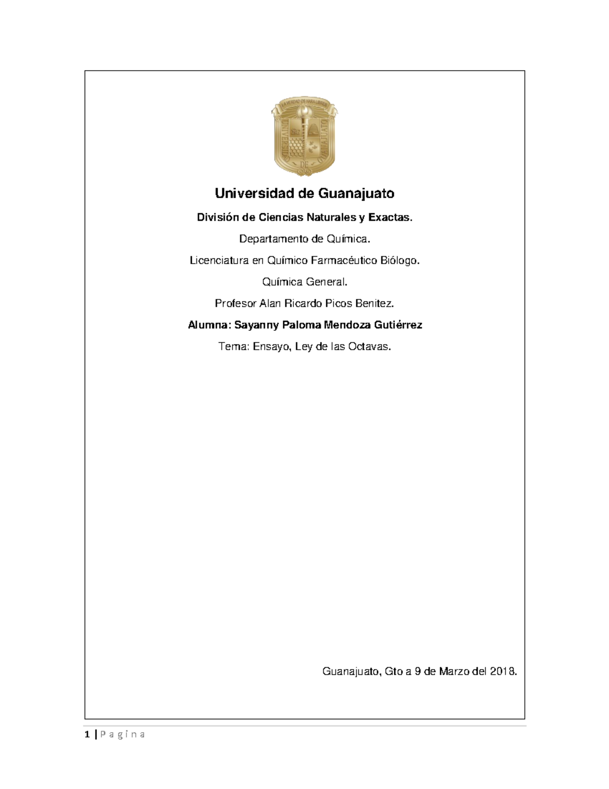 Ley de las octavas Quimica Universidad