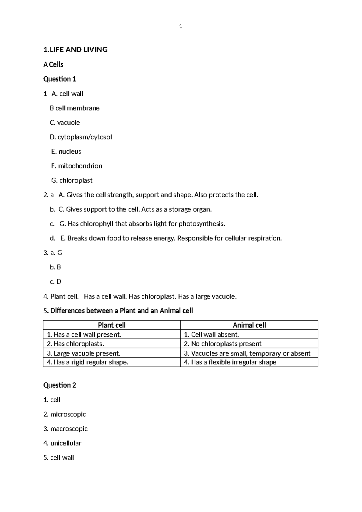 NSc answers Grade 9 - Physics - 1 AND LIVING A Cells Question 1 1 A ...