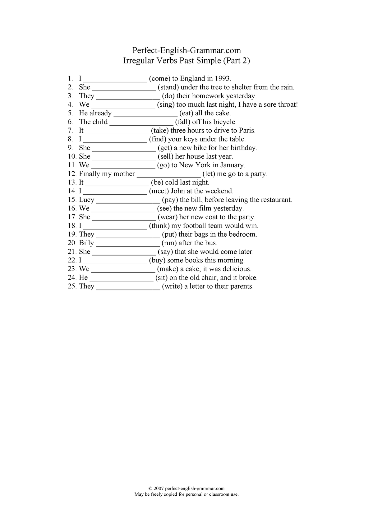 06 50 common irregular verbs past simple part 2 - - Studocu