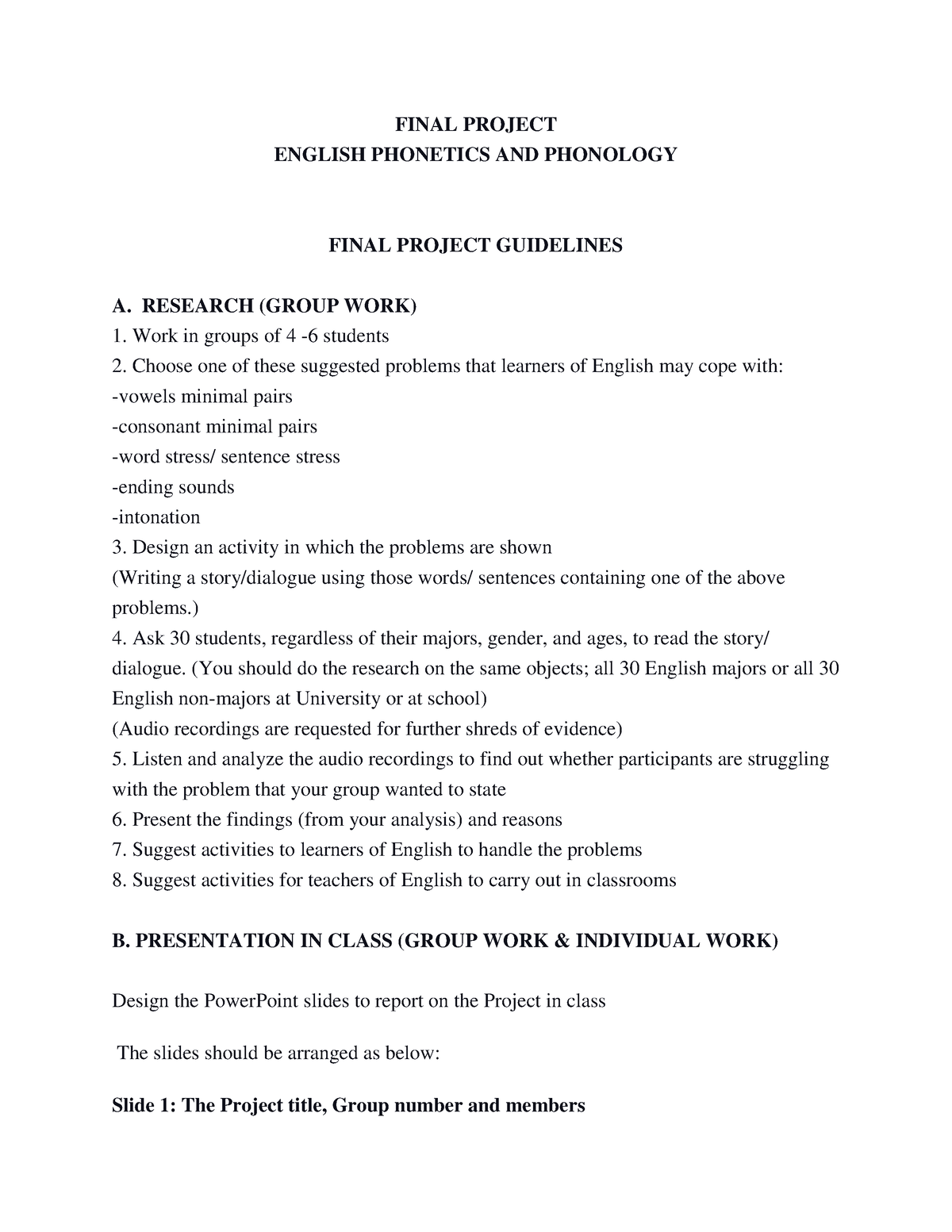 Final Project Guidlines Official - FINAL PROJECT ENGLISH PHONETICS AND ...