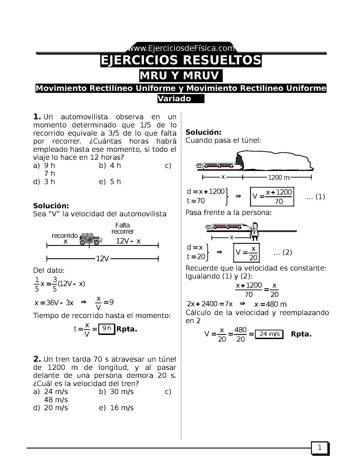 Mru Y Mruv Ejercicios Resueltos Ejercicios Resueltos Mru Y Mruv Movimiento Rectilíneo Uniforme 7013