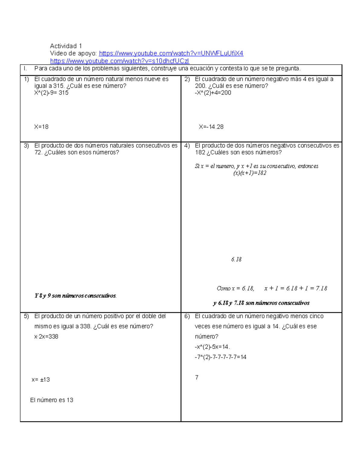 Ejercicios para practicar la utilización de la fórmula general para ...