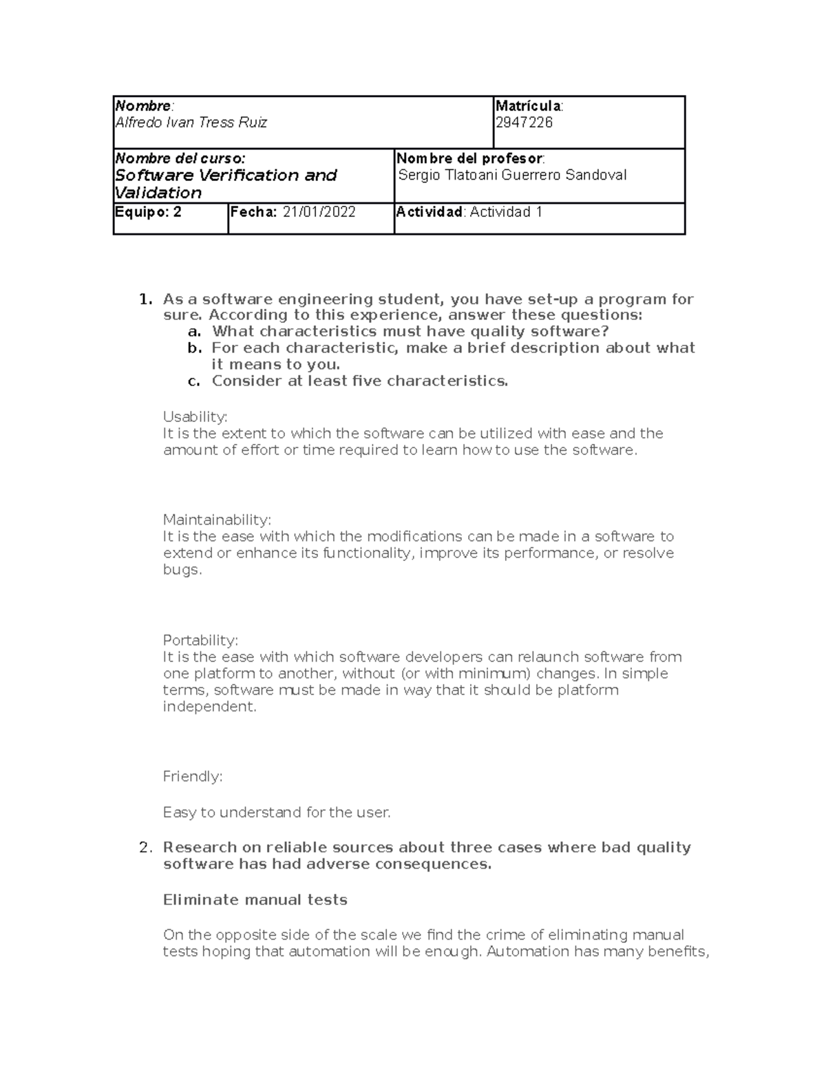 Activity 1 Requerimientos de software - Nombre : Alfredo Ivan Tress ...