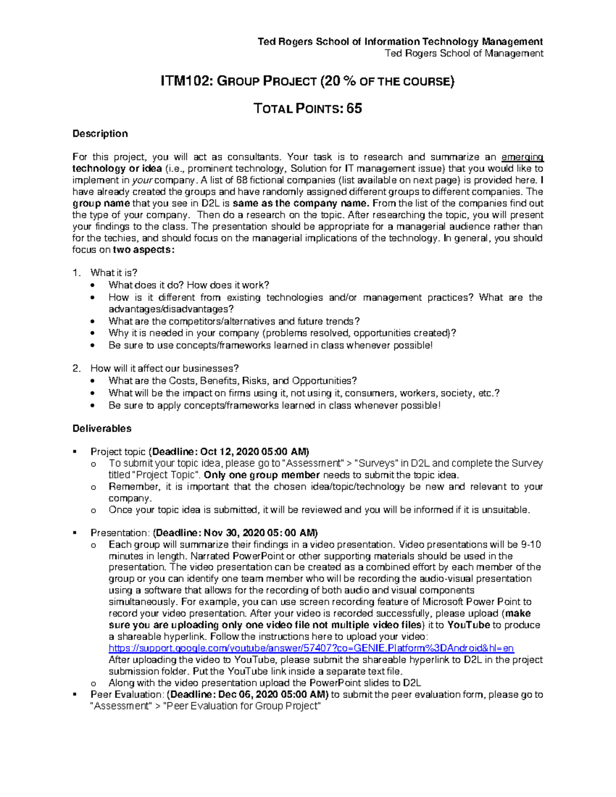 Group Project ITM 102 - Ted Rogers School of Information Technology ...