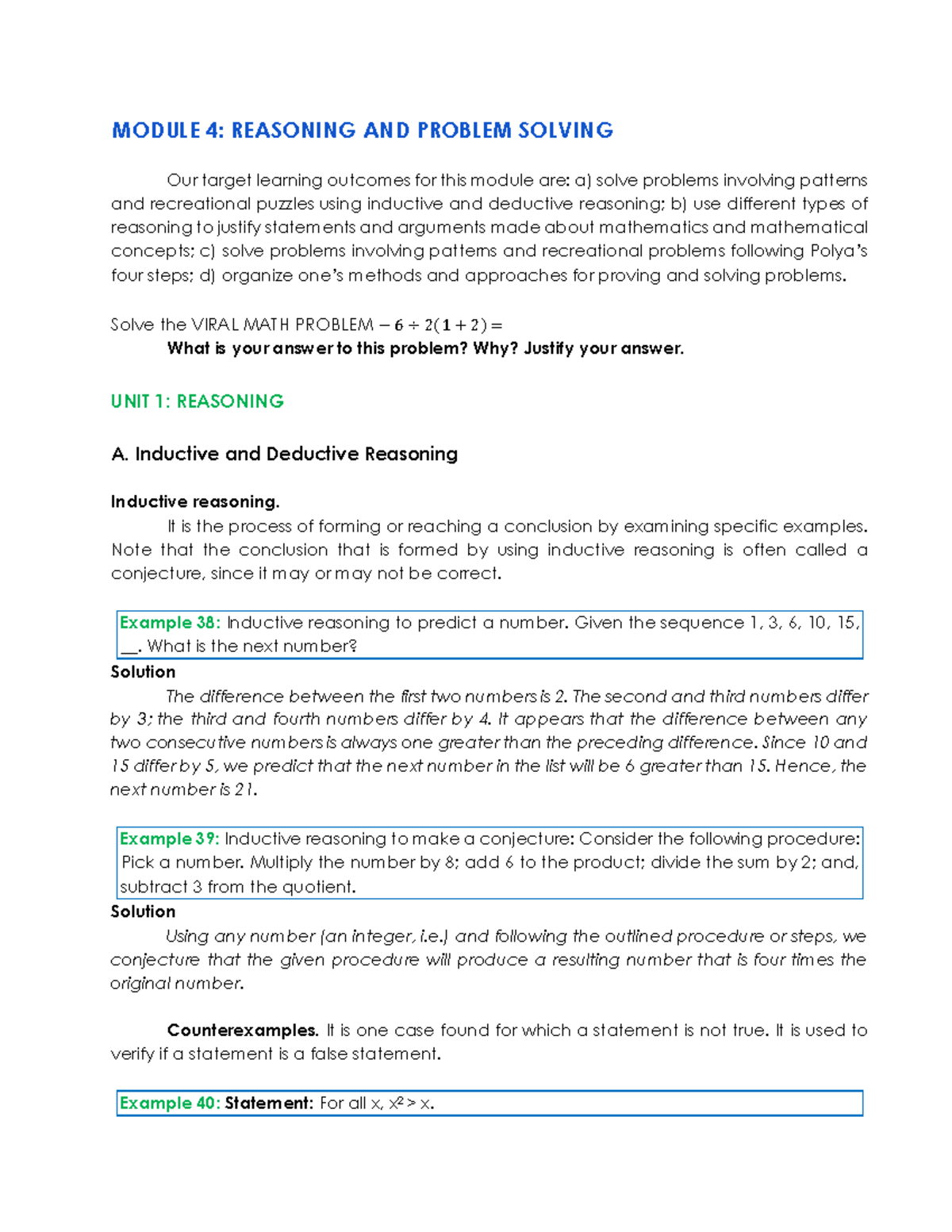 Reasoning AND Problem Solving - MODULE 4: REASONING AND PROBLEM SOLVING ...