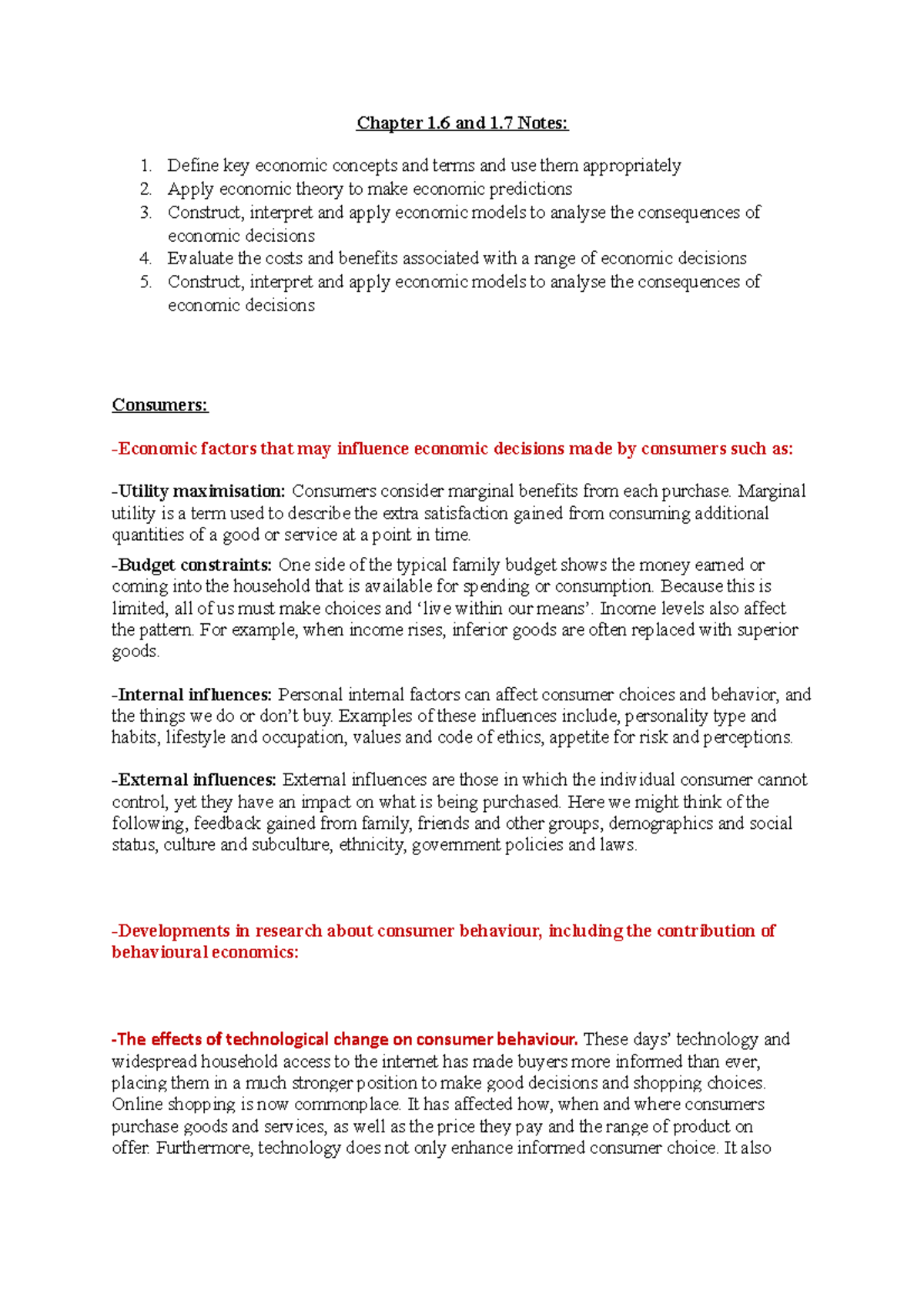 AOS 2 Economics - Chapter 1 and 1 Notes: Define key economic concepts ...