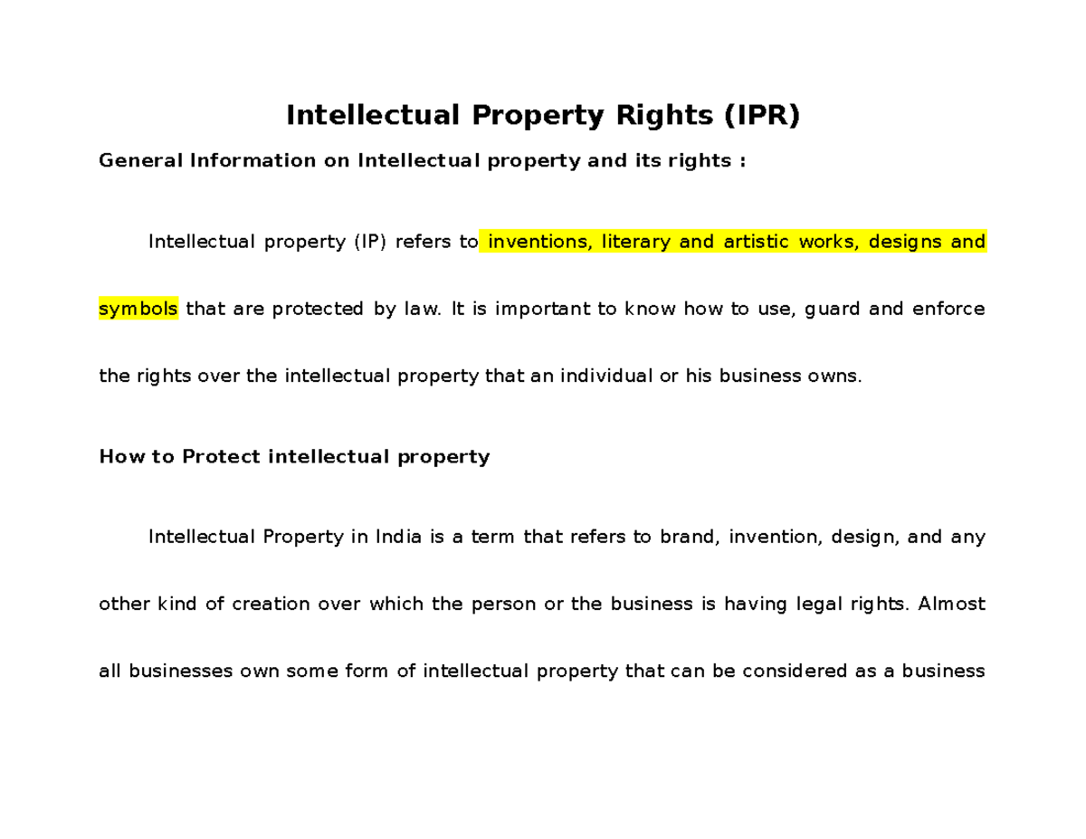 Intellecutal Property Rights - It is important to know how to use ...