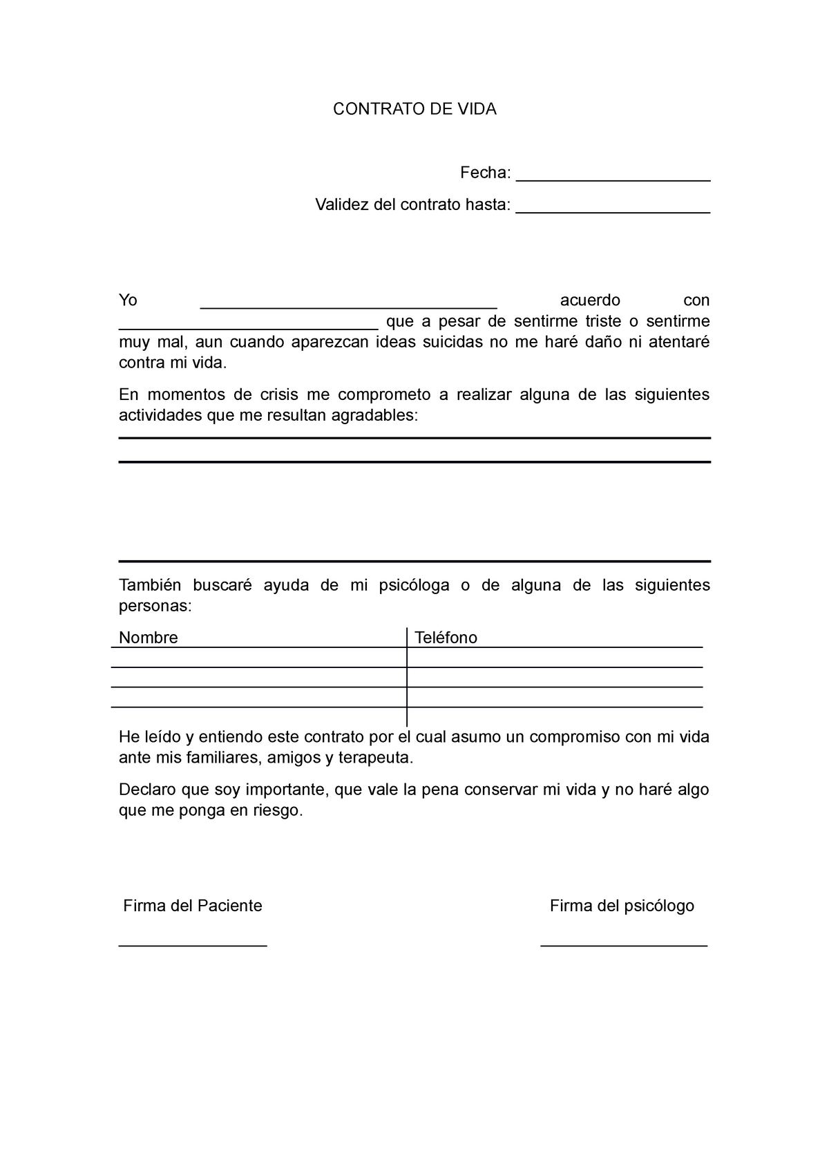 Contrato De Vida Ejemplo Contrato De Vida Fecha