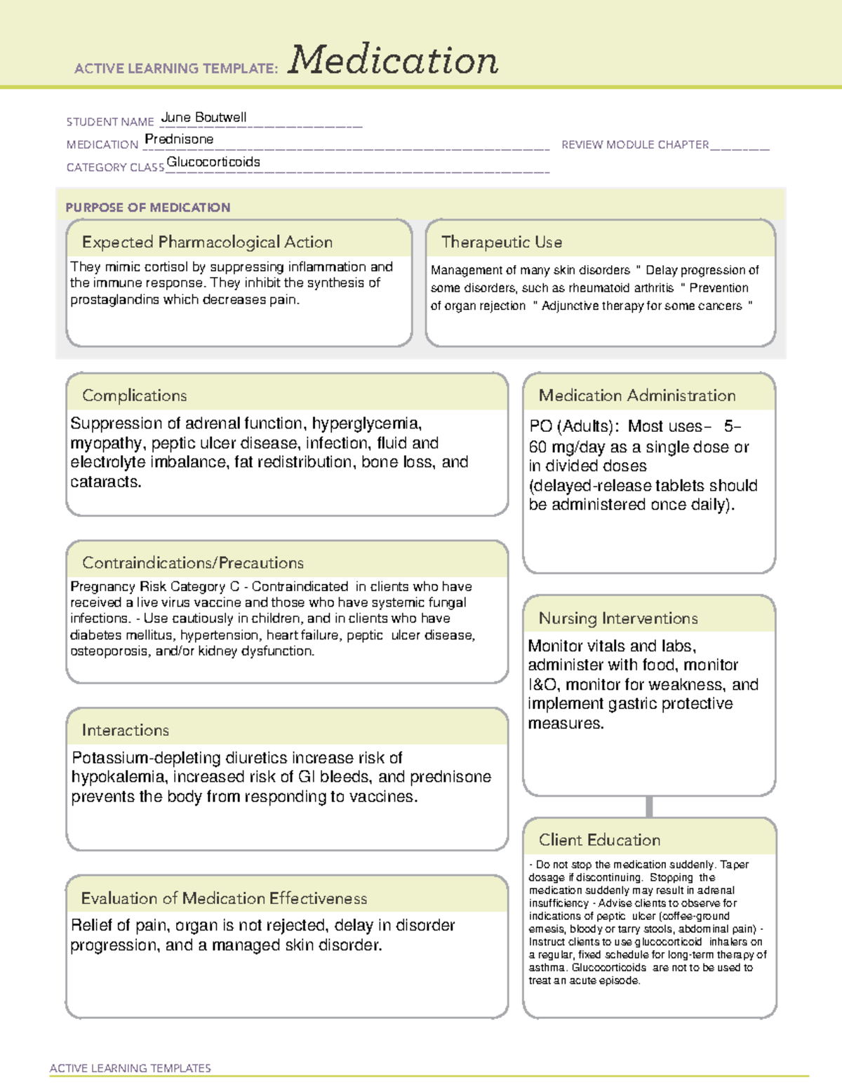 Glucocorticoids Med ALT - ACTIVE LEARNING TEMPLATES Medication STUDENT ...