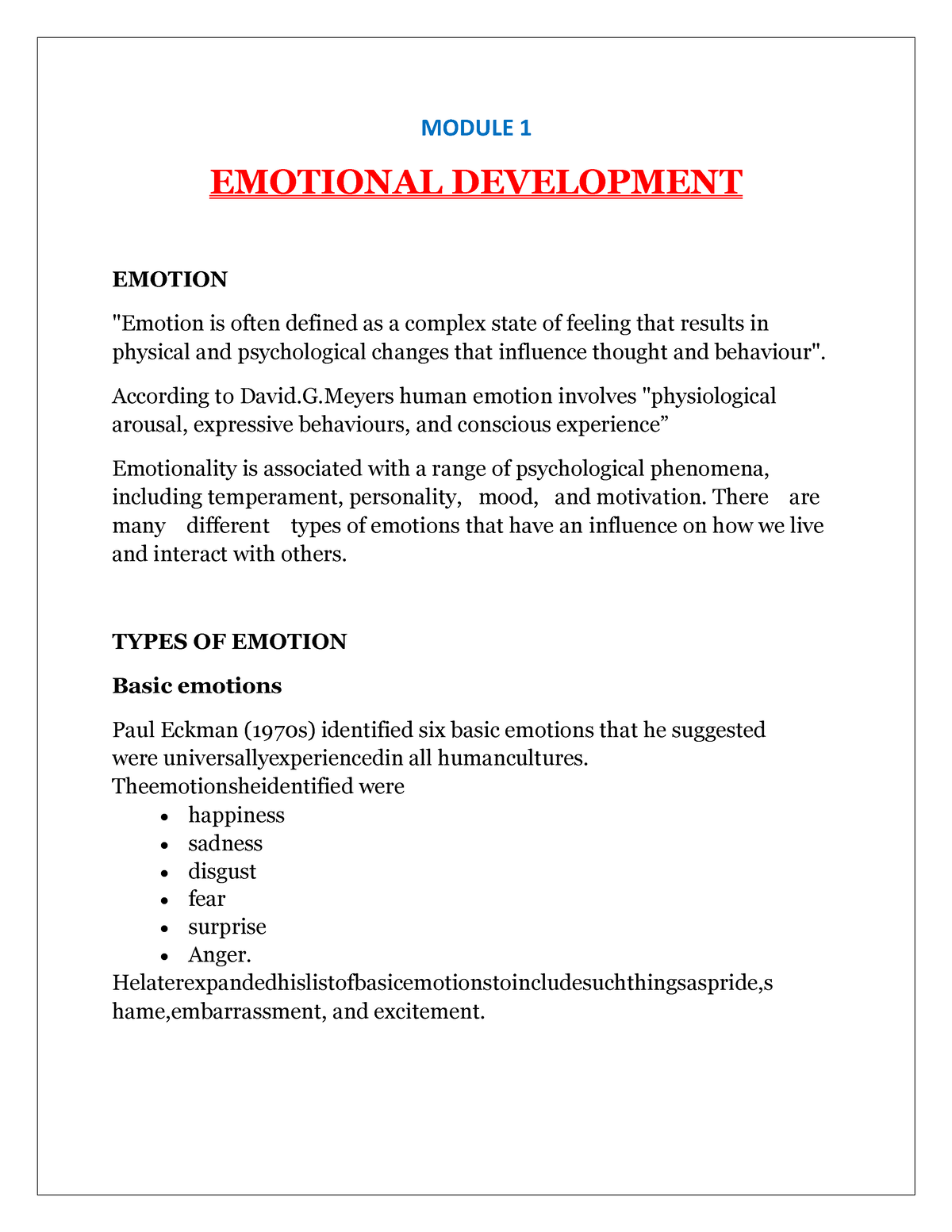 emotional development assignment