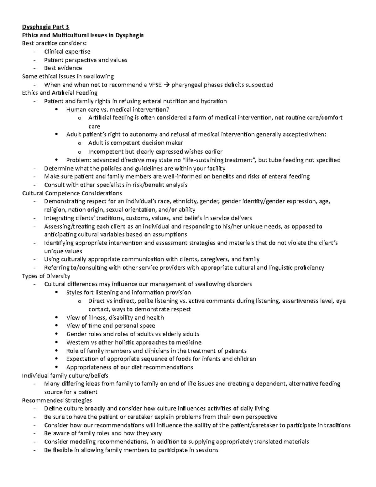 Dysphagia notes part 3 - Dysphagia Part 3 Ethics and Multicultural ...