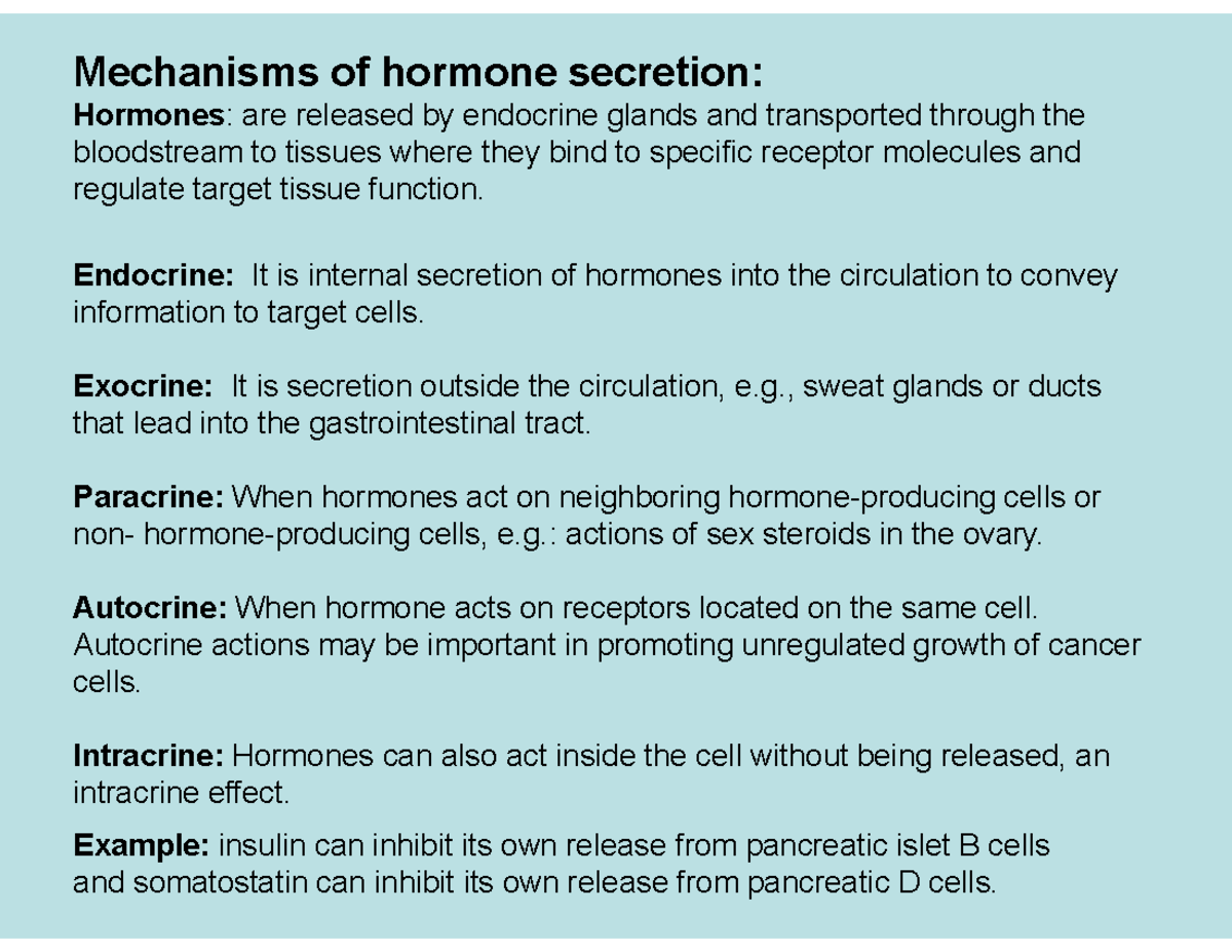 Physio- Endocrine Glands-A2 - Mechanisms of hormone secretion: Hormones ...