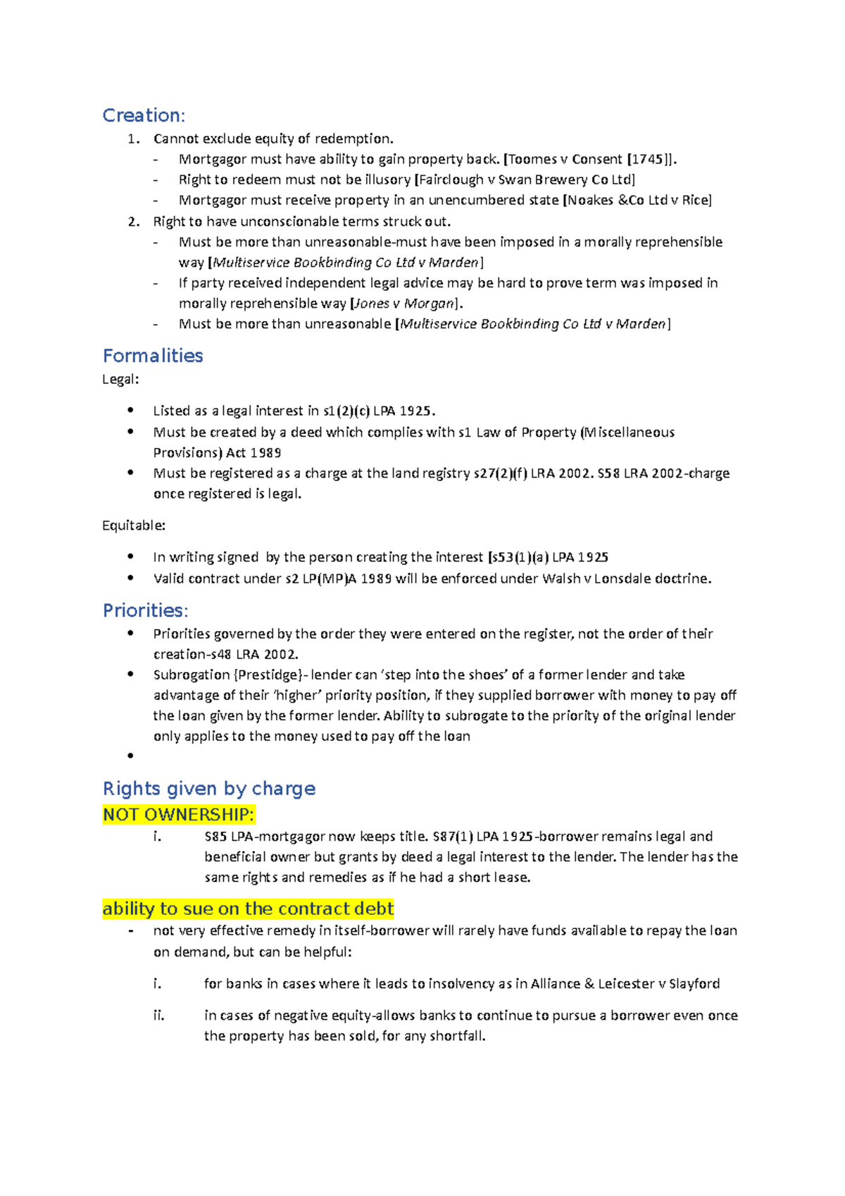 6. mortgages Summary Law Of Property Creation Cannot exclude