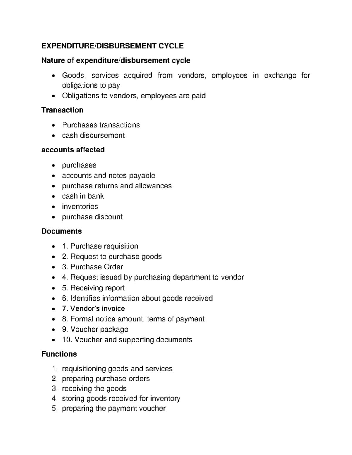 Disbursement Cycle EXPENDITURE/DISBURSEMENT CYCLE Nature of
