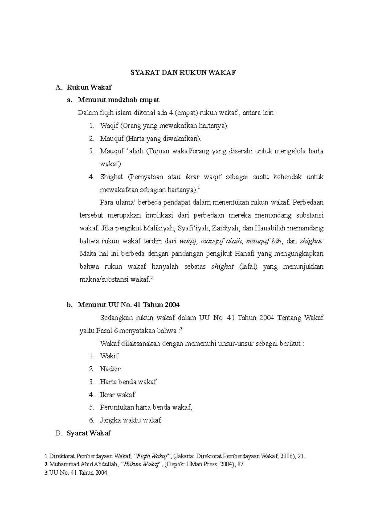 119. Syarat DAN Rukun Wakaf - SYARAT DAN RUKUN WAKAF A. Rukun Wakaf A ...