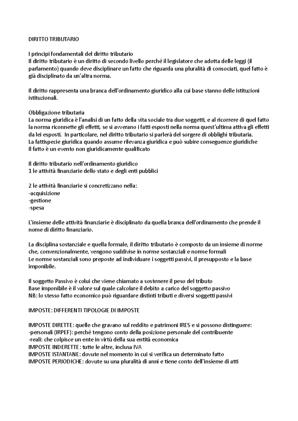 Diritto Tributario Lezioni - DIRITTO TRIBUTARIO I Principi Fondamentali ...