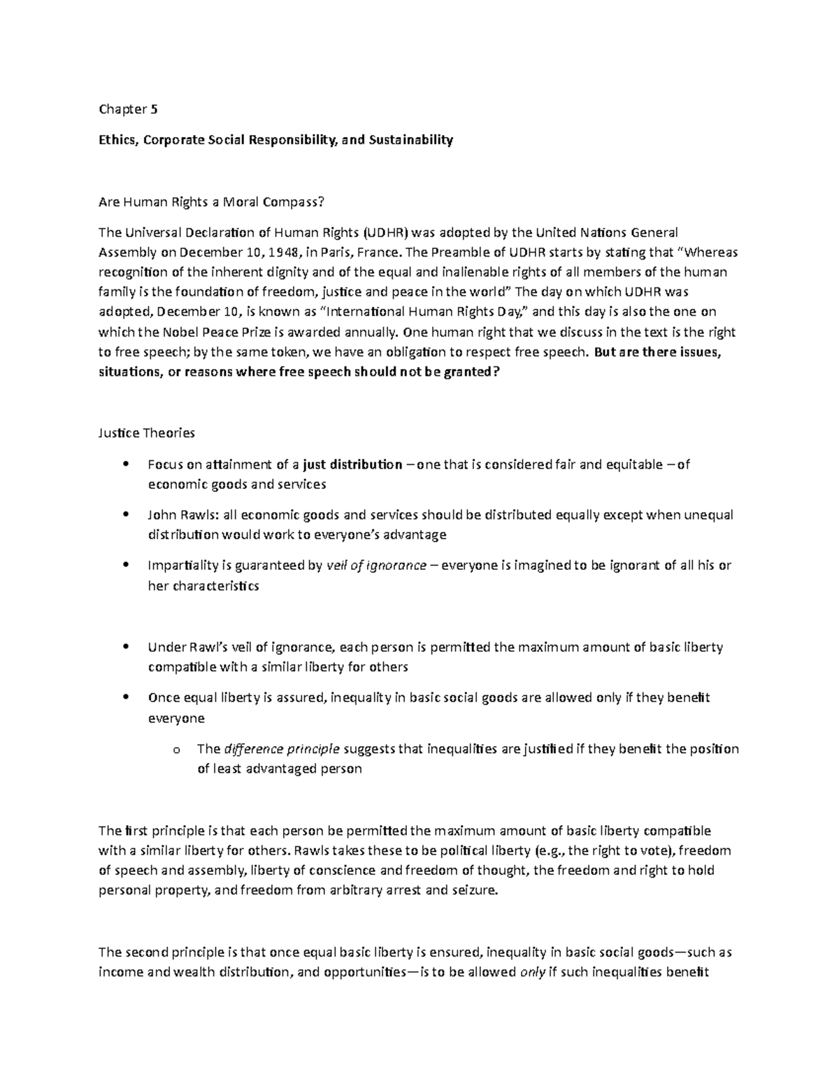 Chapter 5 Lecture Notes 5 - Chapter 5 Ethics, Corporate Social ...