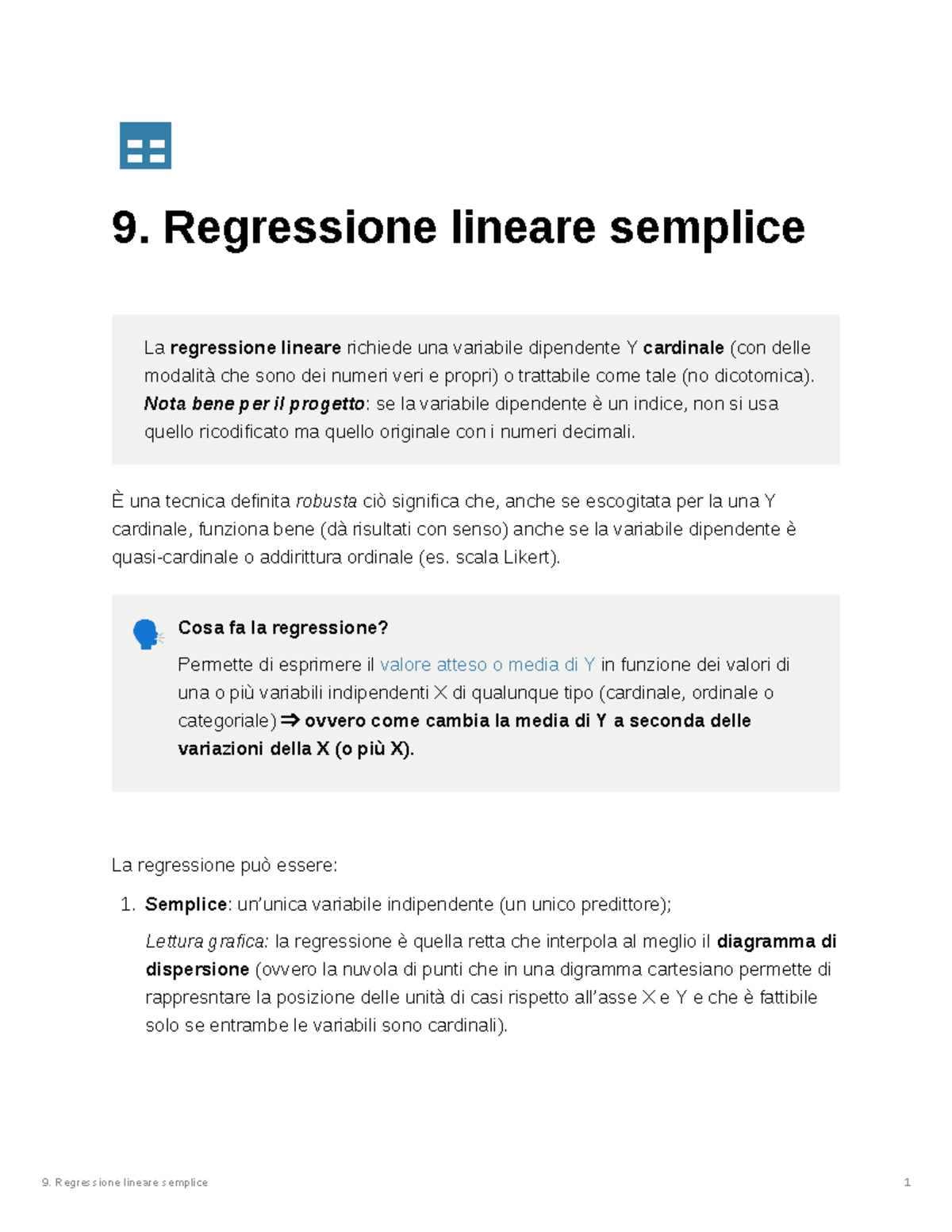 9 Regressione lineare semplice - 9. Regressione lineare semplice La ...