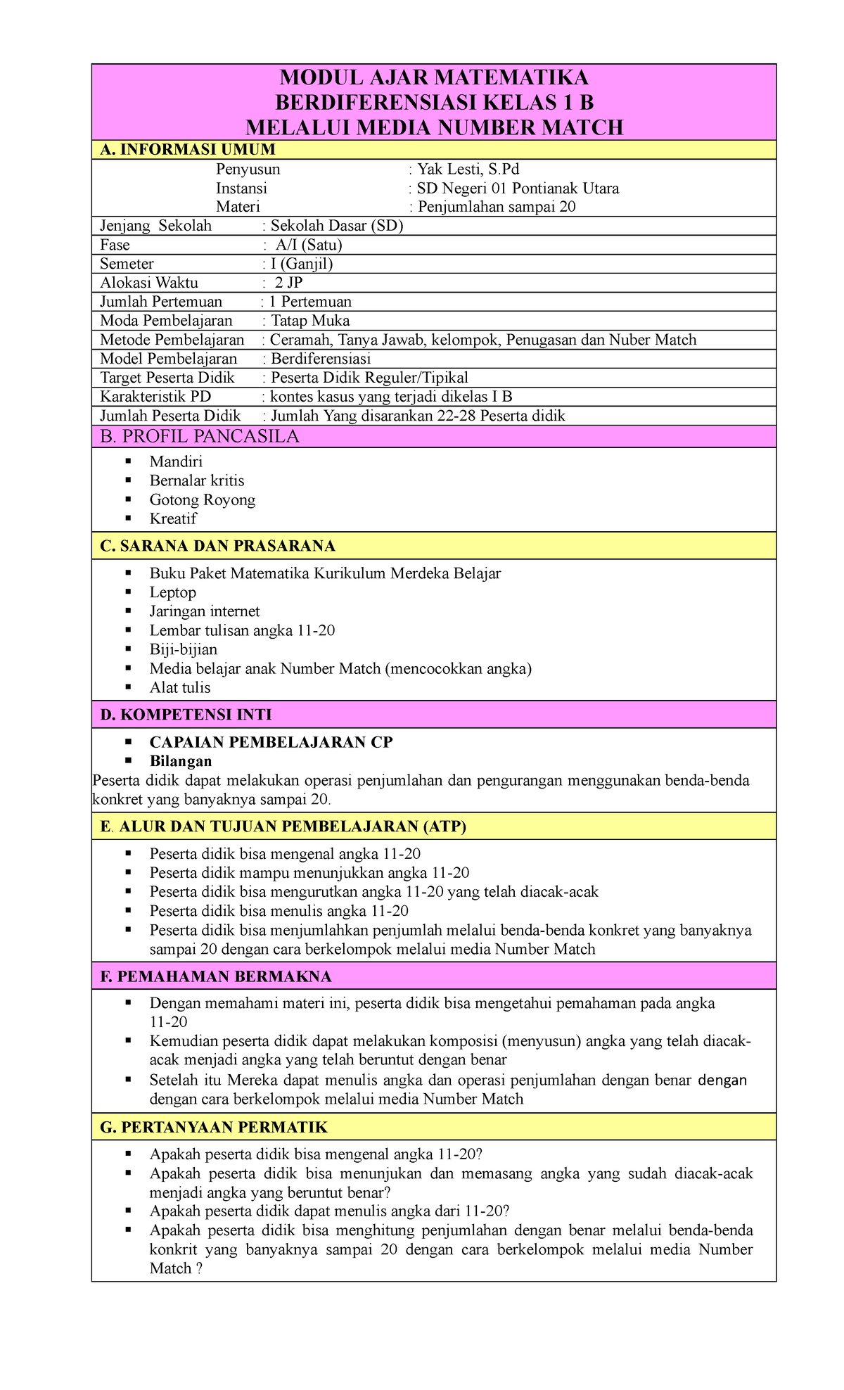 Modul Ajar 1 - MODUL AJAR MATEMATIKA BERDIFERENSIASI KELAS 1 B MELALUI ...