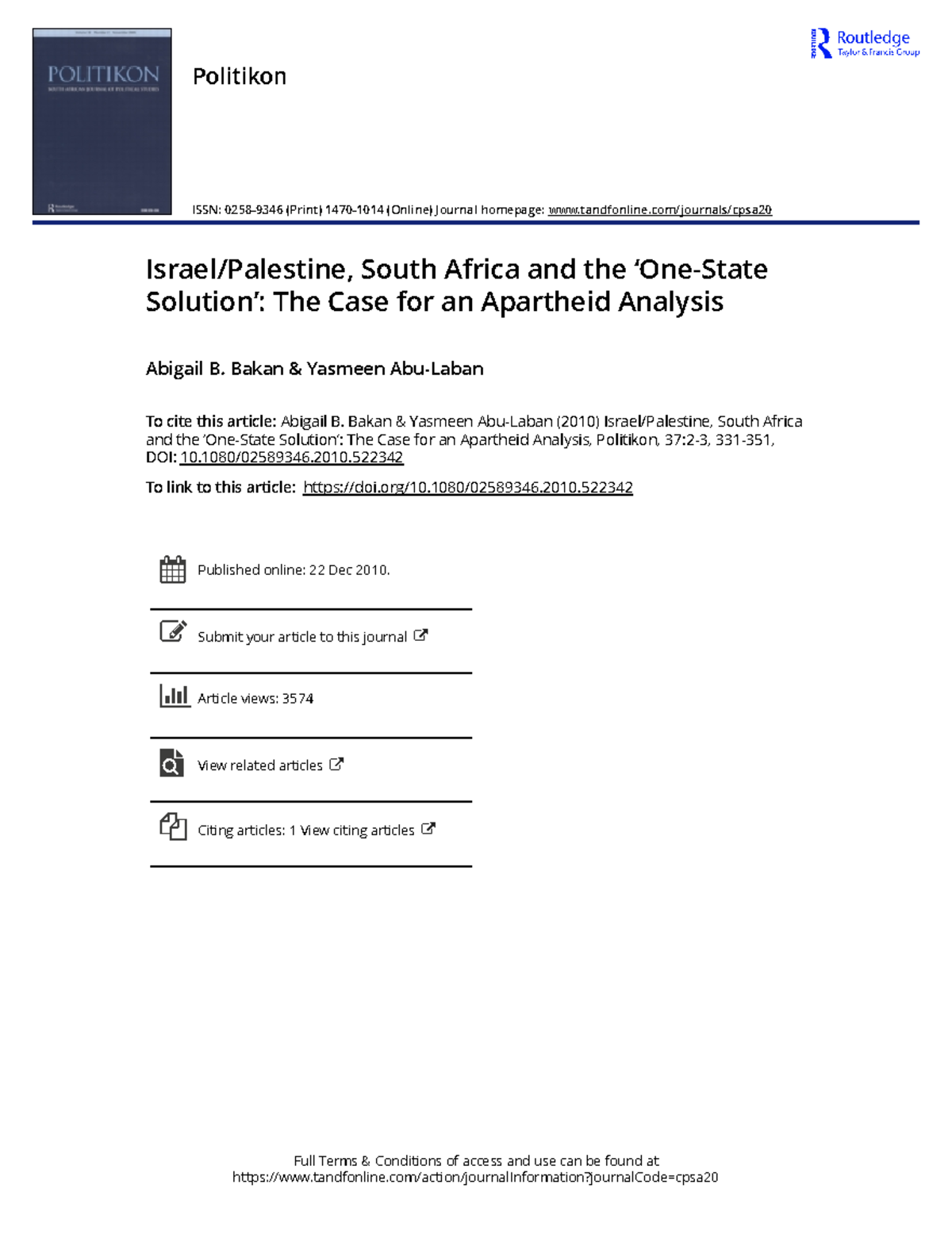 Israel Palestine South Africa and the One-State Solution The Case for ...