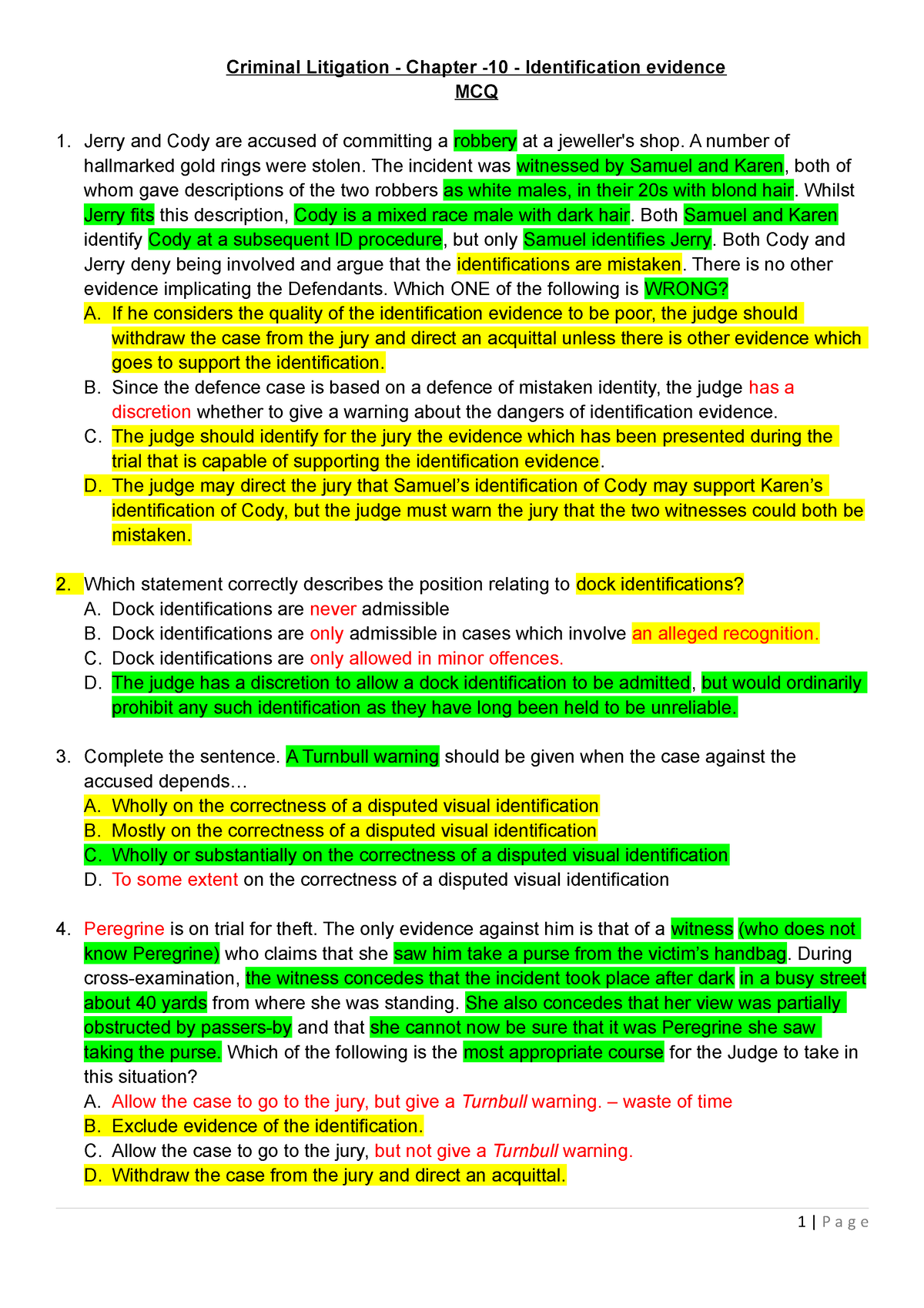 10 ID evidence MCQ SBA - BPP BPTC BVC BTT CRIM LIT MATERIALS 8 ...