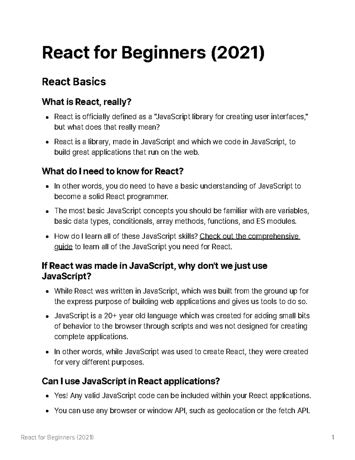 React Notes For Beginners React For Beginners 2021 React Basics React Notes For Beginners React For Beginners 2021 React Basics