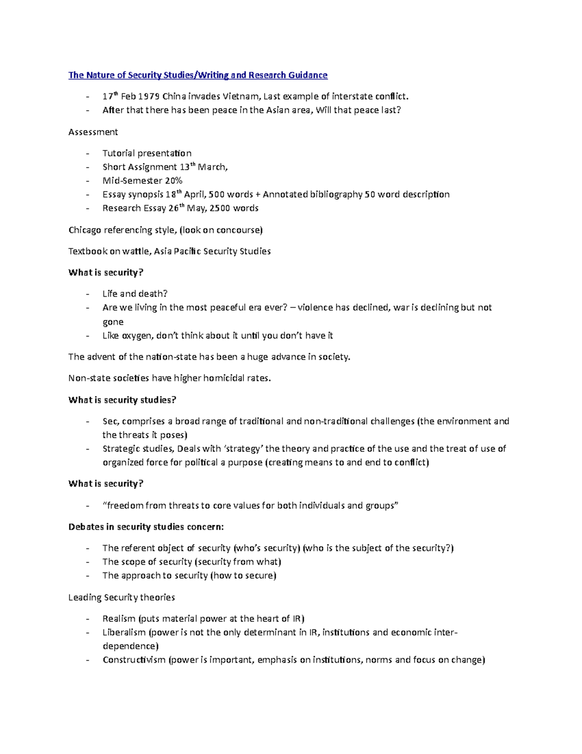 The Nature of Security Studies The Nature of Security Studies/Writing