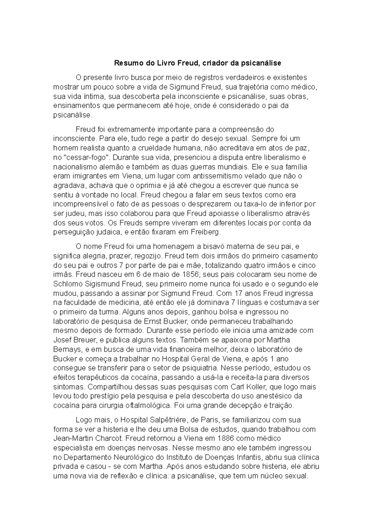 Resumo Do Livro Freud Criador Da Psicanalise Resumo Do Livro Freud Criador Da Psicanalise O Studocu