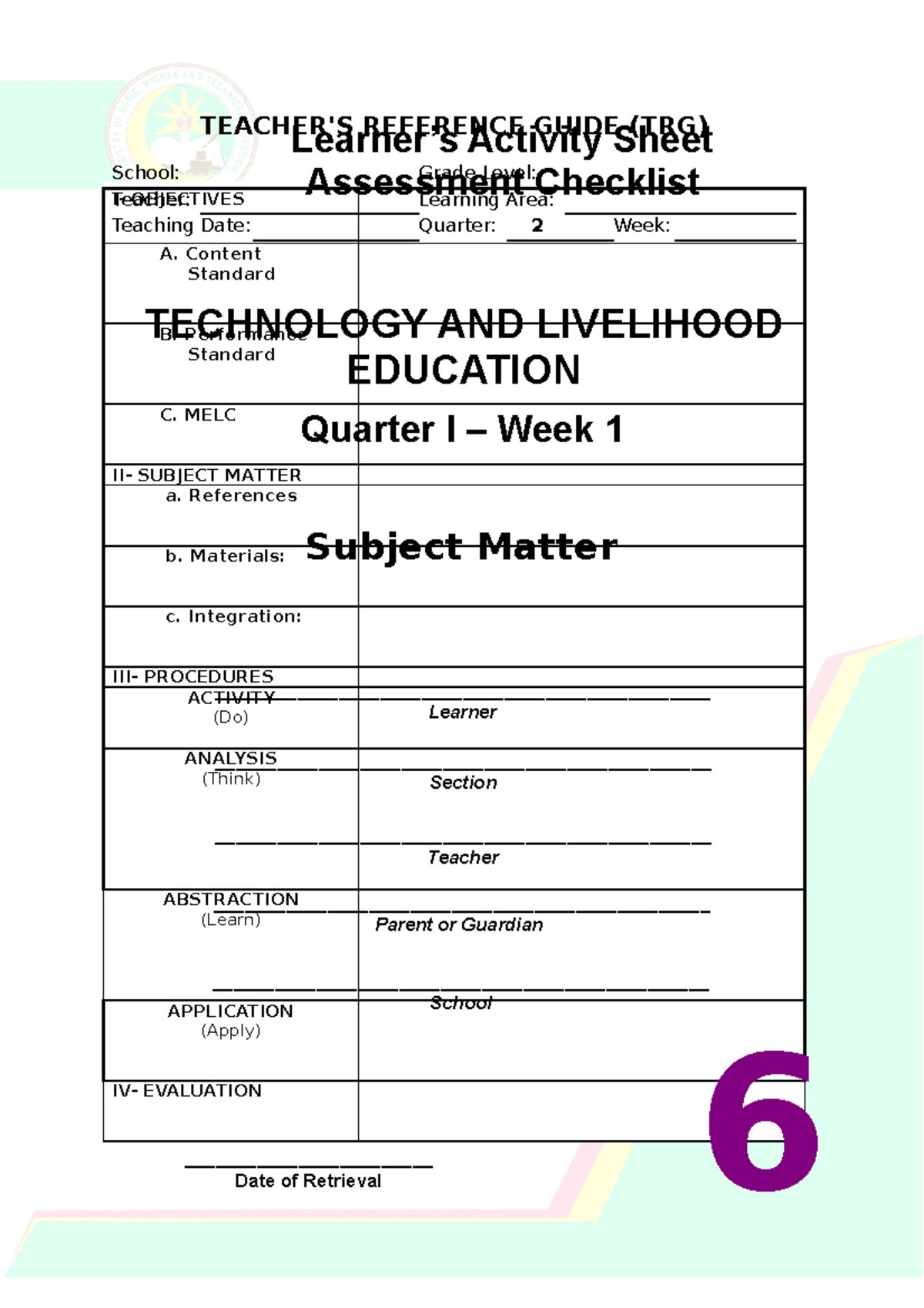 TLE ALM Template - Documents - I- OBJECTIVES A. Content Standard B ...