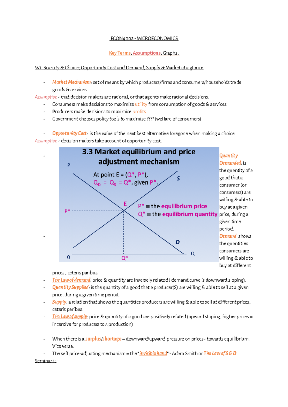 ECON4002 - Microeconomics Lecture Notes - ECON4002 - MICROECONOMICS Key ...
