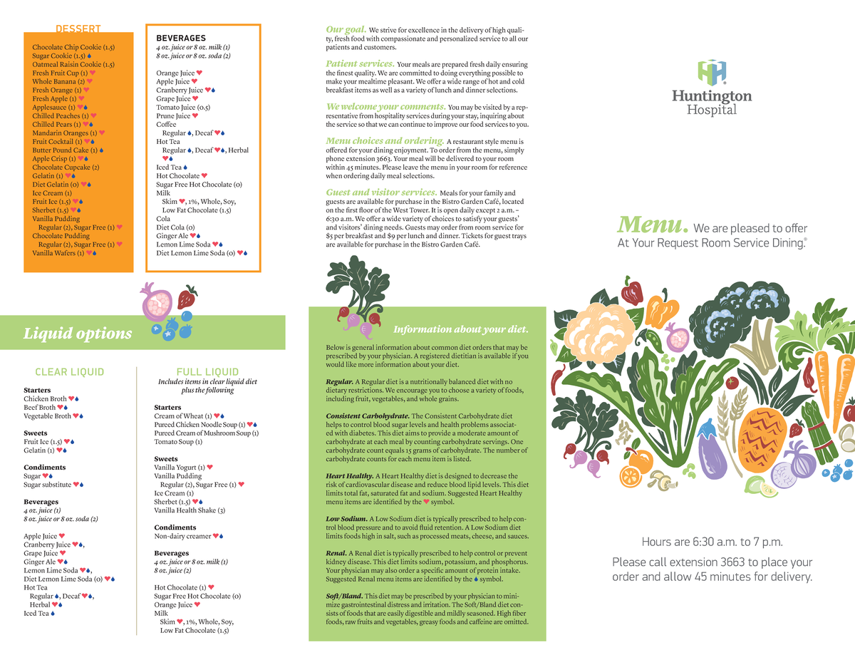 Carb Count Patient Menu - CLEAR LIQUID Starters Chicken Broth Beef ...