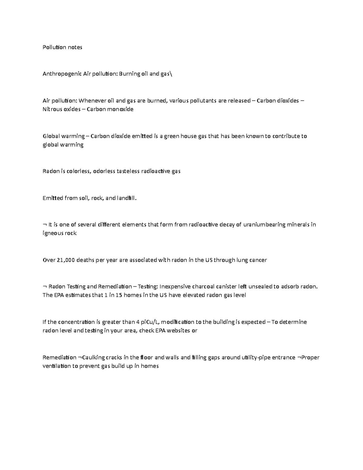 Polution - material in class - Pollution notes Anthropogenic Air ...