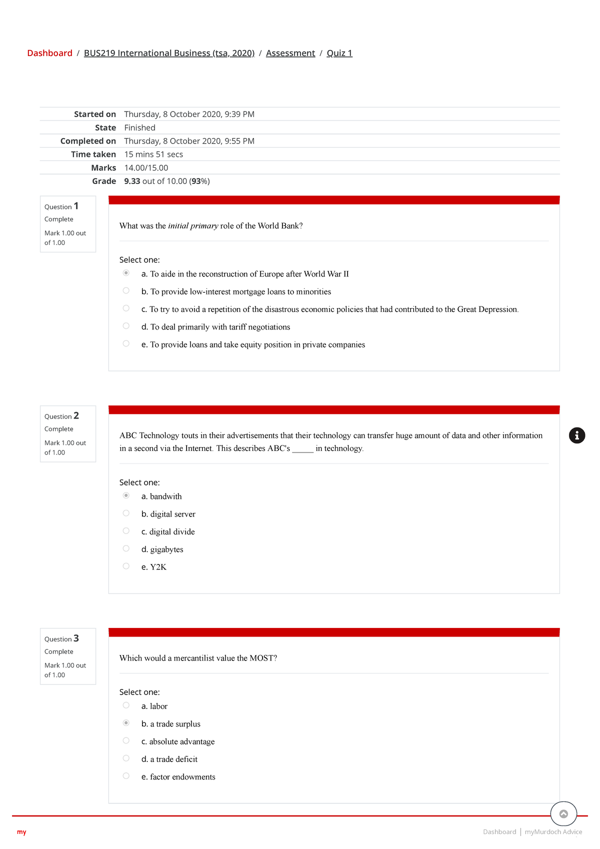 Quiz 1 Attempt Review - Question 1 Complete Mark 1 Out Of 1. Question 2 ...