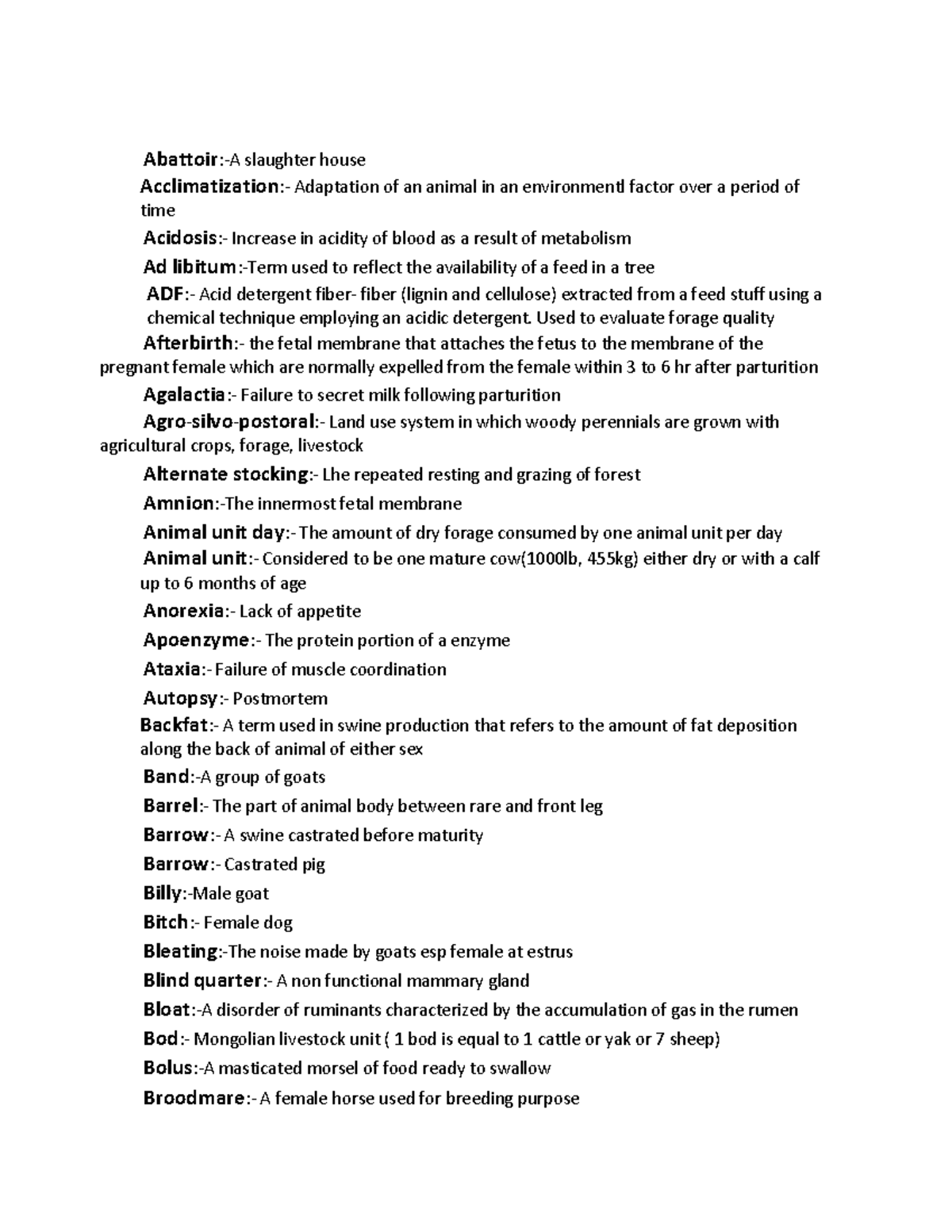 Animal Science Terminologies Warning TT undefined function 32