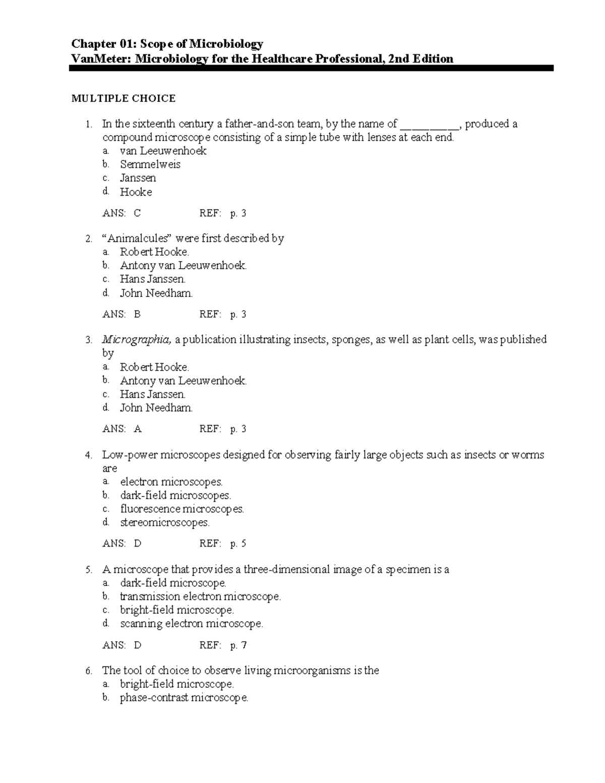 Microbiology Practice Questions Chapter 01 Scope of Microbiology