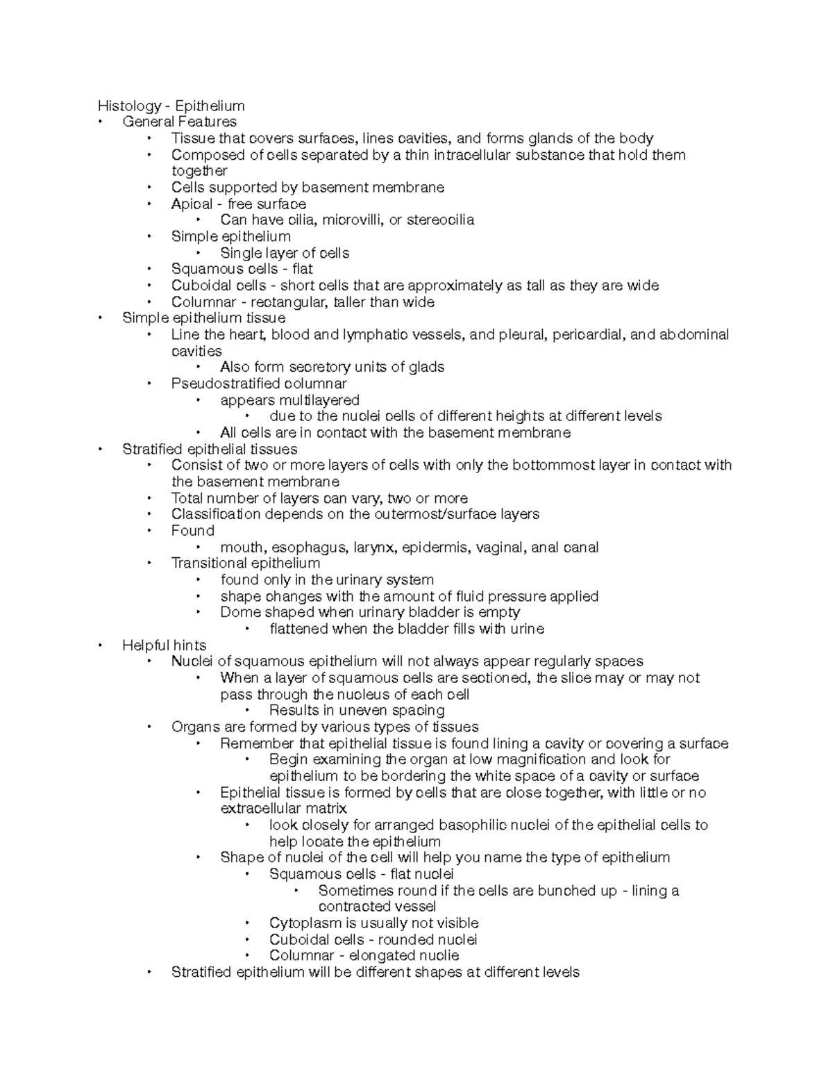 Histology Epithelium - Histology - Epithelium General Features Tissue ...