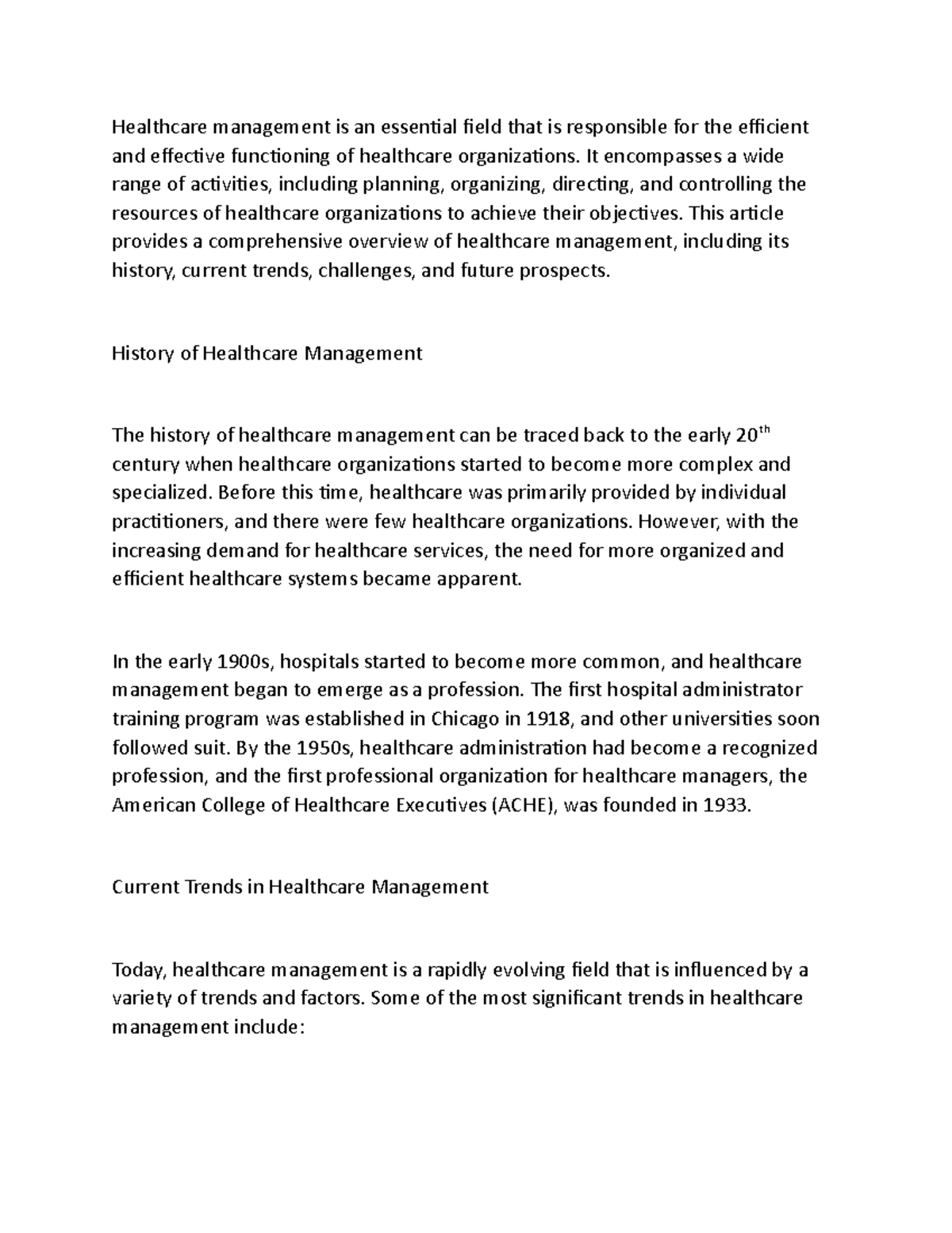 Healthcare Management - It encompasses a wide range of activities ...