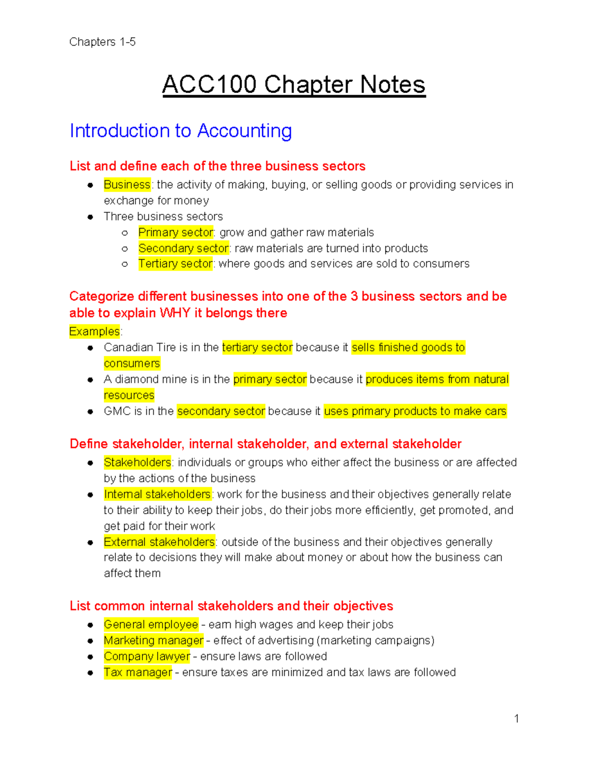 ACC100 Ch1-5 Notes - Chapters ACC100 Chapter Notes Introduction To ...