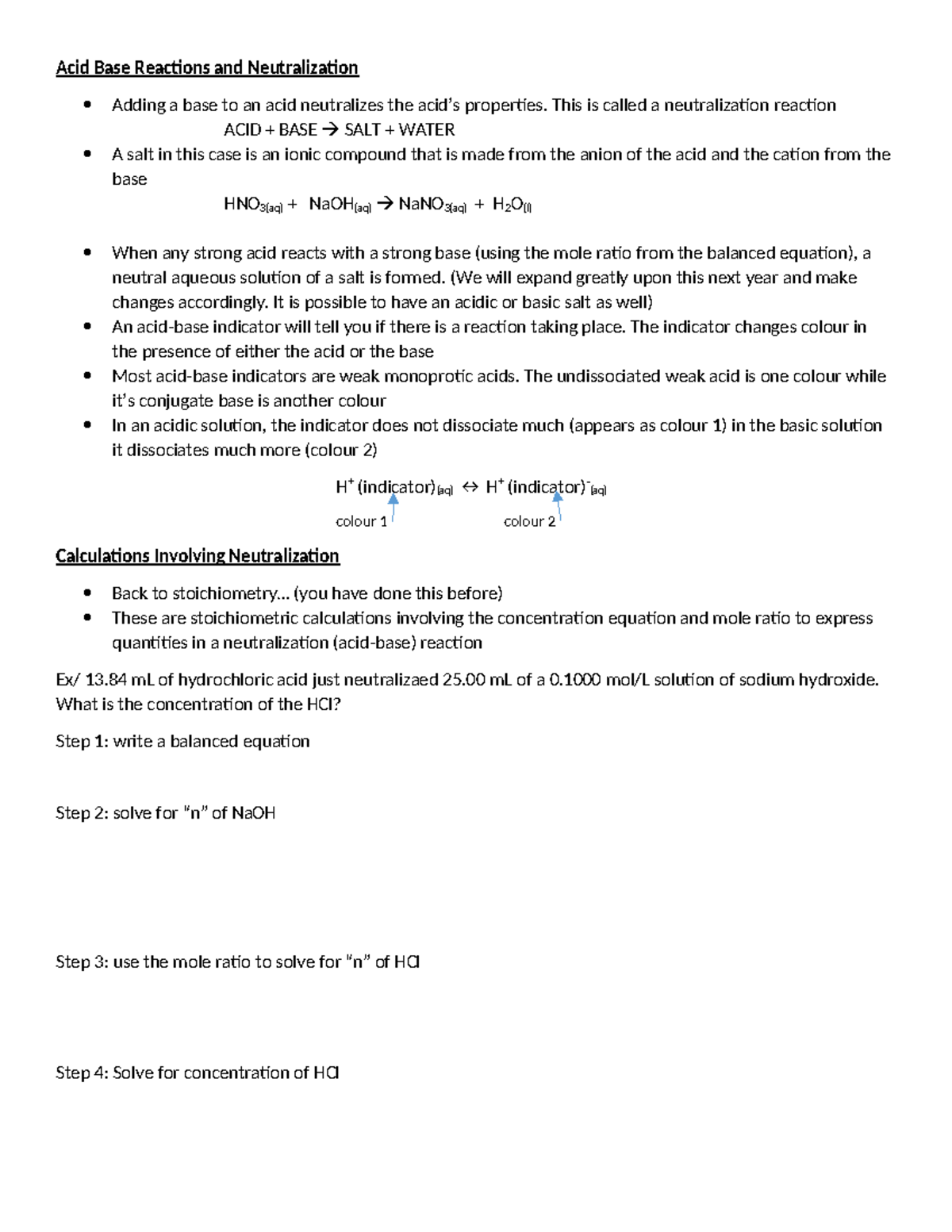 Acid Base Reactions and Neutralization note and calculation - Acid Base ...