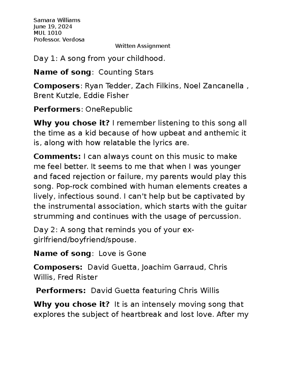 14 song challenge #1 written assignment copy copy copy - June 19, 2024 ...