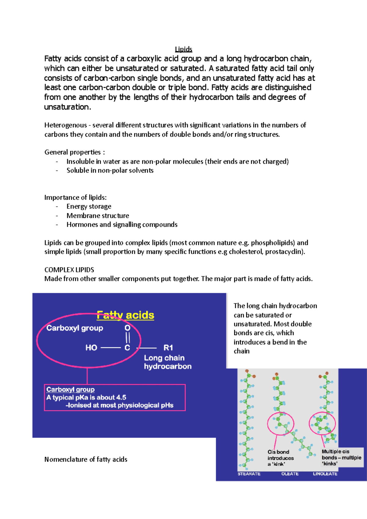 Lipids Lipids Fatty acids consist of a carboxylic acid group and a