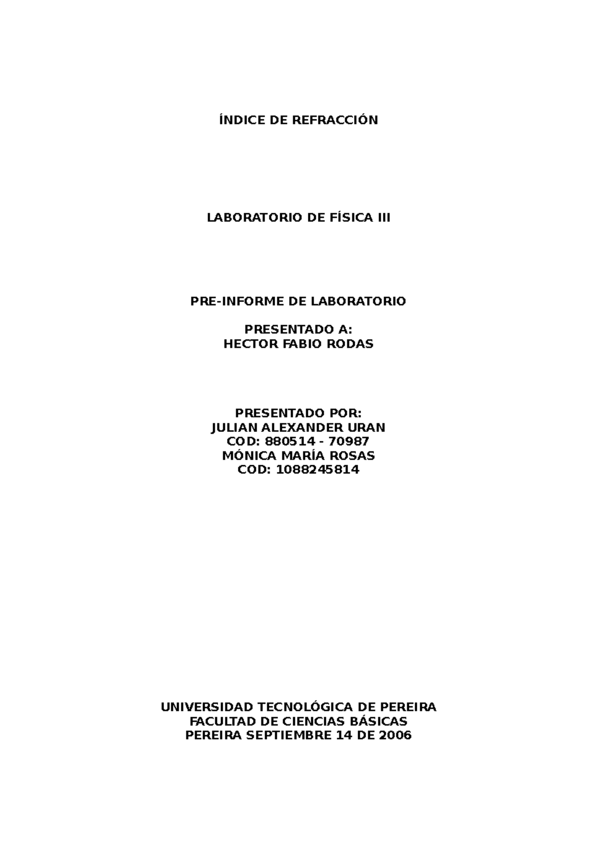 Preinforme 5 - Nota: 4,3 - ÍNDICE DE REFRACCIÓN LABORATORIO DE FÍSICA ...