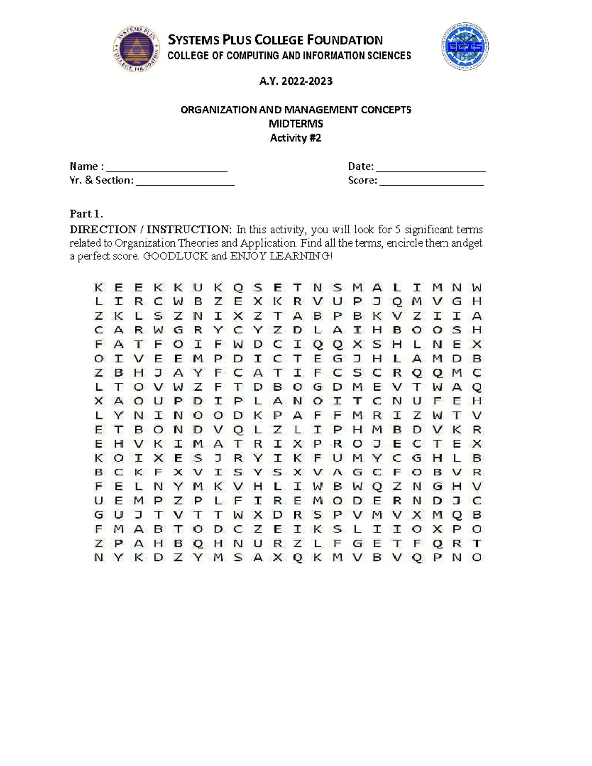 Activity # 2 Midterms - SYSTEMS PLUS COLLEGE FOUNDATION COLLEGE OF ...