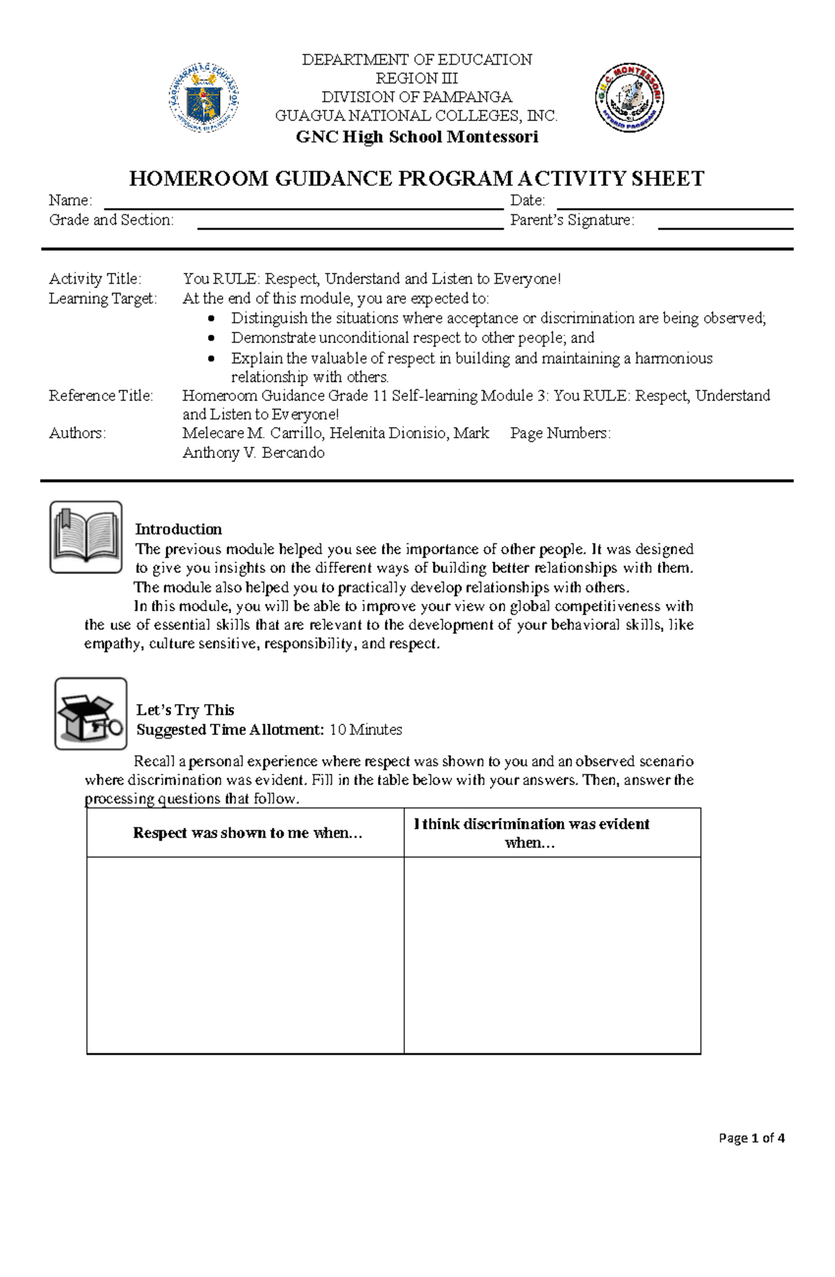 RHGP-11 Quarter 1 Module 3 - DEPARTMENT OF EDUCATION REGION III ...
