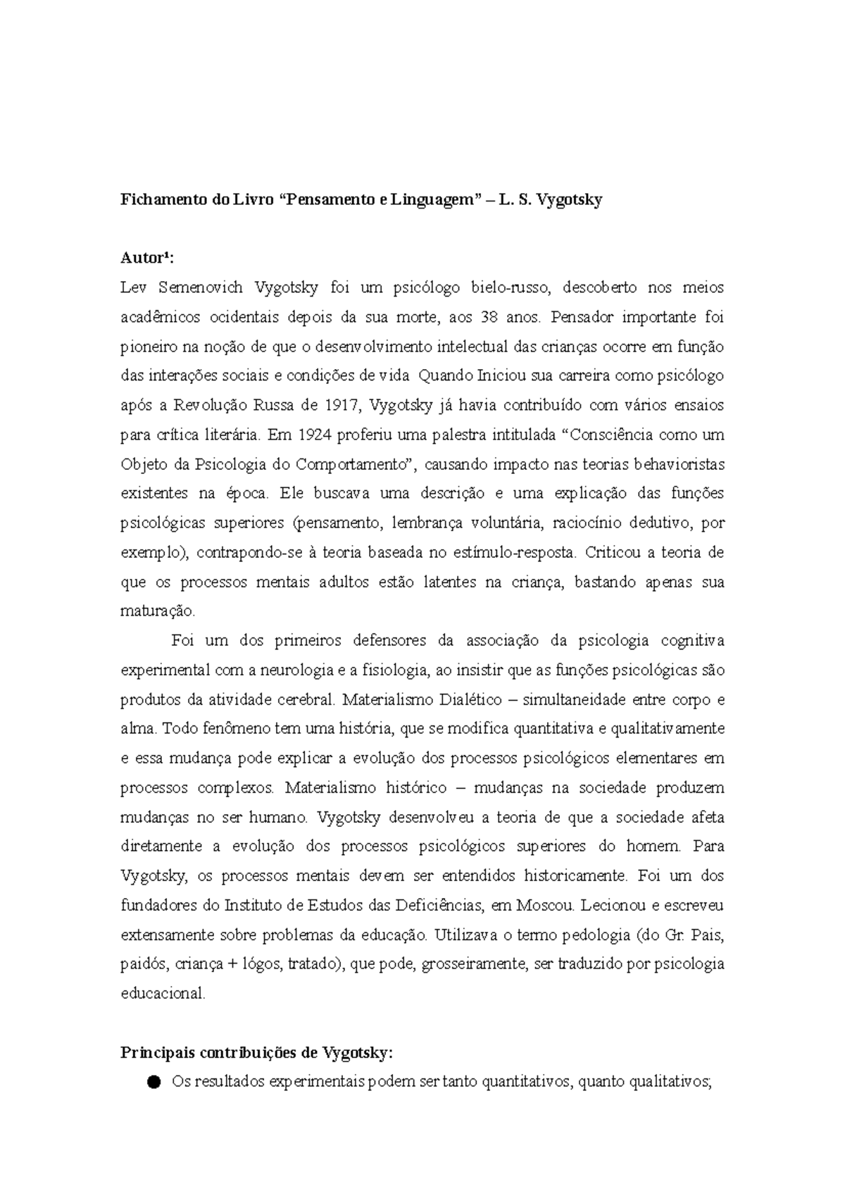pensamento e linguagem vygotsky resenha