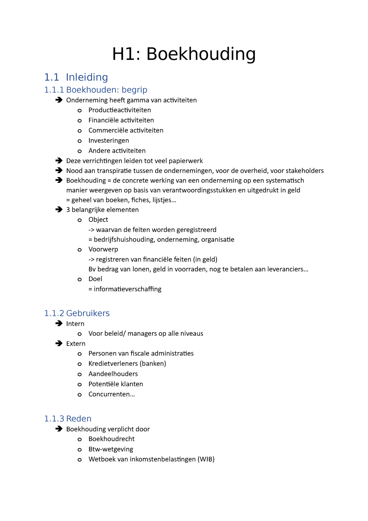 H1 Boekhouding - Samenvatting Bedrijfskunde - H1: Boekhouding 1 ...