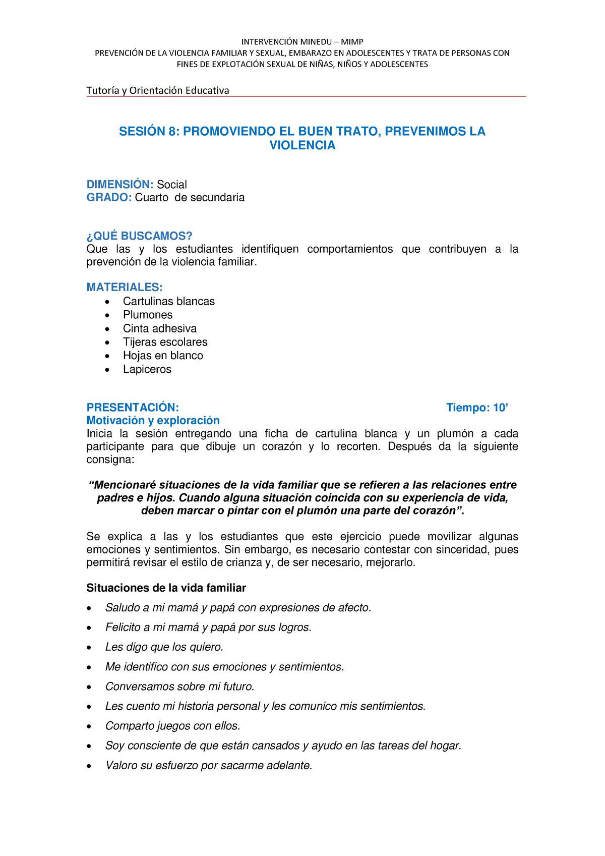 Sesion 8 Promoviendo EL BUEN Trato, Prevenimos LA Violencia ...